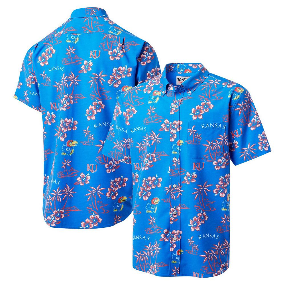 NCAA Kansas Jayhawks Floral Button-Up Shirt - Officially Licensed FOCO Apparel, Team Colors, Size XL