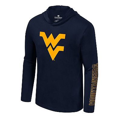 Men's Colosseum Navy West Virginia Mountaineers Color Pop Active Blend 2-Hit Long Sleeve Hooded T-Shirt