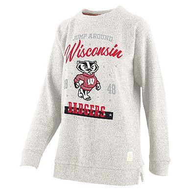 Women's Pressbox Oatmeal Wisconsin Badgers Plus Size Comfy Cairo Terry Pullover Sweatshirt