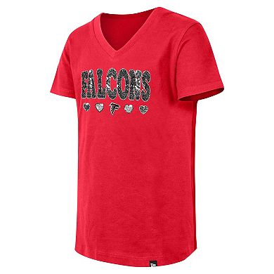 Girls Youth New Era Red Atlanta Falcons Flip Sequin V-Neck T-Shirt