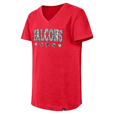 Girls Youth New Era Red Atlanta Falcons Flip Sequin V-Neck T-Shirt