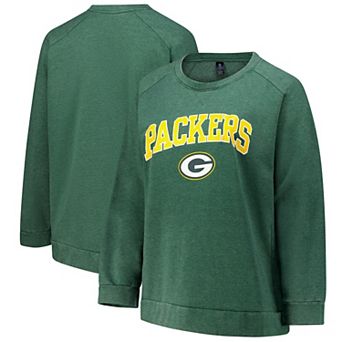 Women's Fanatics Heather Green Green Bay Packers Acid Wash Raglan Pullover Sweatshirt