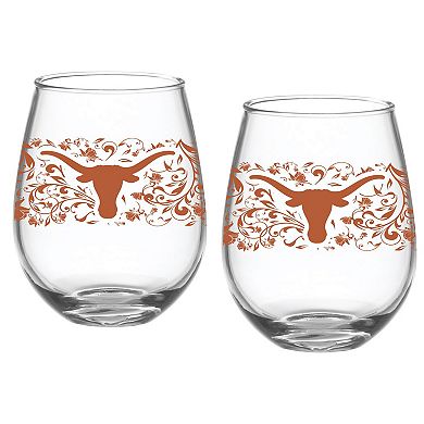 Texas Longhorns Two-Pack 15oz. Floral Stemless Glass Set
