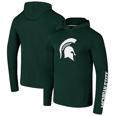 Men's Colosseum Green Michigan State Spartans Logo Lockup Active Blend Long Sleeve T-Shirt Hoodie