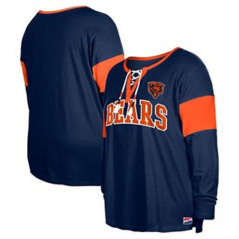 Women's New Era Navy Chicago Bears Plus Size Lace-Up Notch Neck Long Sleeve T-Shirt