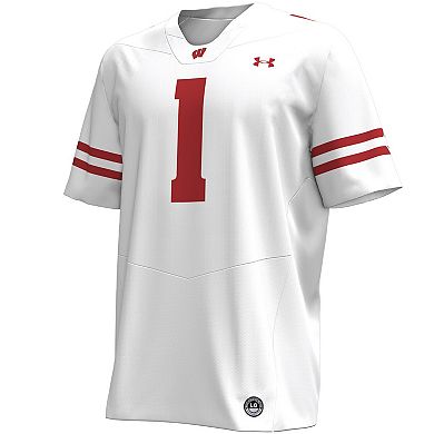 Men's Under Armour #1 White Wisconsin Badgers Replica Football Jersey