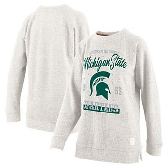 Women's Pressbox Oatmeal Michigan State Spartans Plus Size Comfy Cairo Terry Pullover Sweatshirt