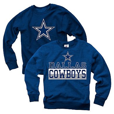 Youth Wes & Willy Navy Dallas Cowboys Reversible Fleece Pullover Sweatshirt
