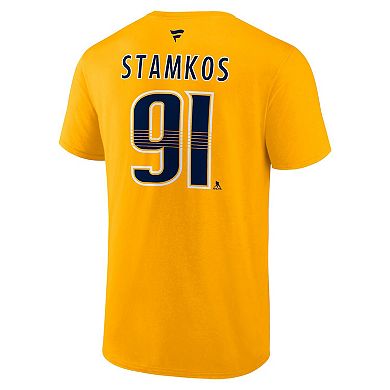 Men's Fanatics Steven Stamkos Gold Nashville Predators Authentic Stack Name & Number T-Shirt
