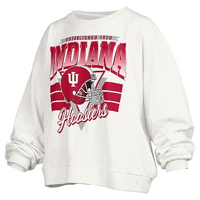 Women's Pressbox White Indiana Hoosiers Janice Retro Logo Oversized Pullover Sweatshirt