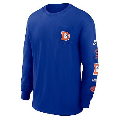 Men's Nike Royal Denver Broncos Rewind Heavy Max 90 Pocket Long Sleeve T-Shirt