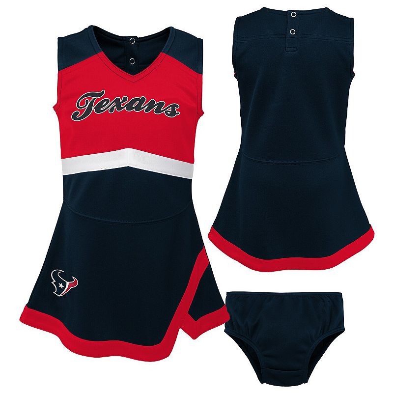 Girls Preschool Navy Houston Texans Two-Piece Cheer Captain Jumper Dress with Bloomers Set, Blue