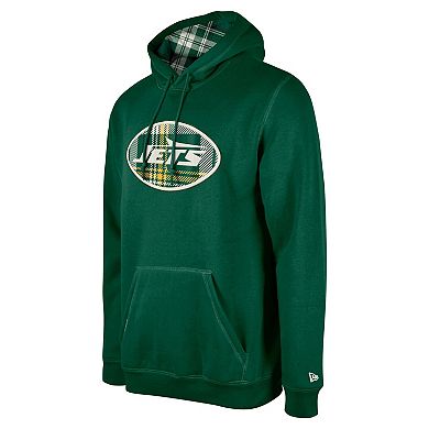 Men's New Era Green New York Jets 3rd Down Plaid Pullover Hoodie