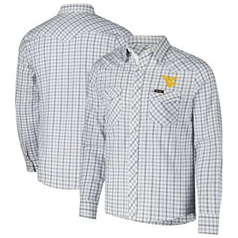 Men's Colosseum x Wrangler White West Virginia Mountaineers Plaid Window Pane Long Sleeve Full-Snap Shirt