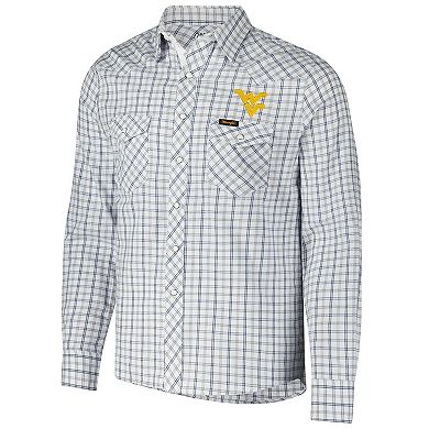 Men's Colosseum x Wrangler White West Virginia Mountaineers Plaid Window Pane Long Sleeve Full-Snap Shirt