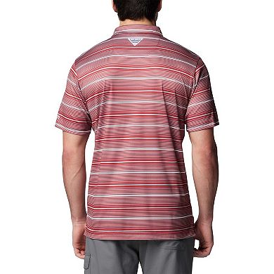 Men's Columbia Crimson Alabama Crimson Tide PFG Super Terminal Tackle Omni-Shade Stripe Polo