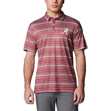 Men's Columbia Crimson Alabama Crimson Tide PFG Super Terminal Tackle Omni-Shade Stripe Polo