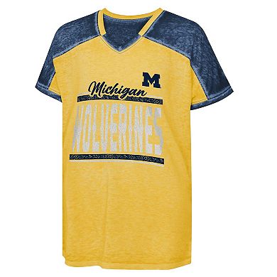 Girls Youth Navy Michigan Wolverines Up for Anything Colorblock Dolman V-Neck T-Shirt