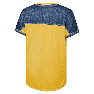 Girls Youth Navy Michigan Wolverines Up for Anything Colorblock Dolman V-Neck T-Shirt