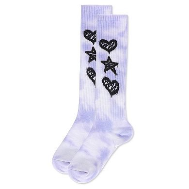 Girls' Tie Dye Graffiti Shapes Knee High Socks