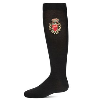 Girls' Embroidered Crest Cotton Knee High Socks