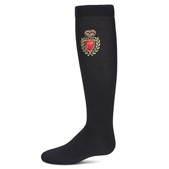 Girls' Embroidered Crest Cotton Knee High Socks