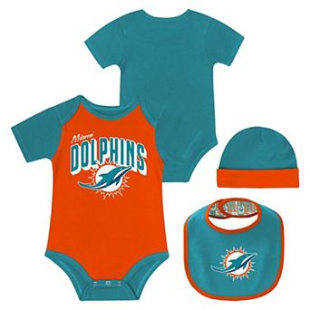 "Newborn & Infant Miami Dolphins Dynamic Duo Bodysuit, Bib & Knit Hat Set"