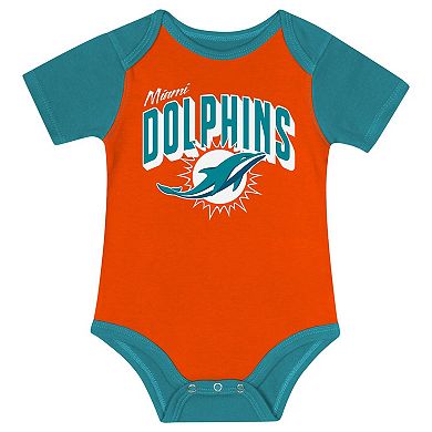 "Newborn & Infant Miami Dolphins Dynamic Duo Bodysuit, Bib & Knit Hat Set"