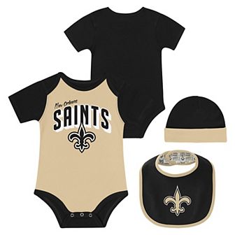 "Newborn & Infant New Orleans Saints Dynamic Duo Bodysuit, Bib & Knit Hat Set"