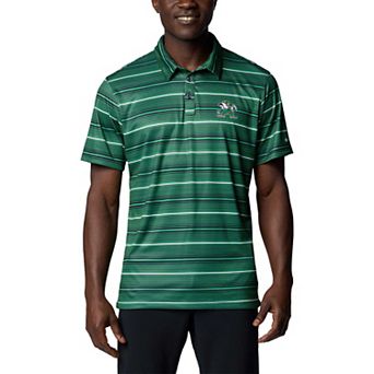 Men's Columbia Green Notre Dame Fighting Irish PFG Super Terminal Tackle�� Omni-Shade�� Stripe Polo