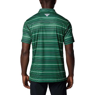 Men's Columbia Green Notre Dame Fighting Irish PFG Super Terminal Tackle Omni-Shade Stripe Polo