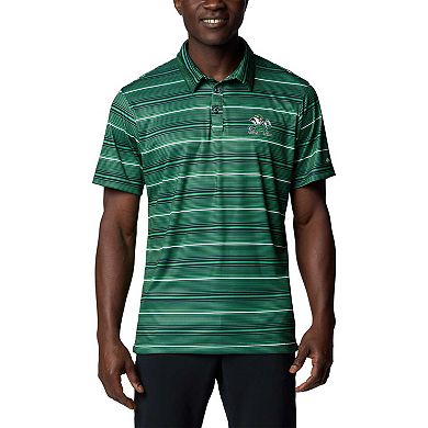 Men's Columbia Green Notre Dame Fighting Irish PFG Super Terminal Tackle Omni-Shade Stripe Polo