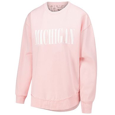 Women's Pressbox Light Pink Michigan Wolverines Poncho Fleece Pullover Sweatshirt