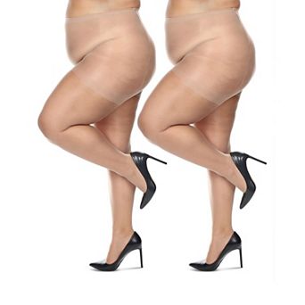 Women's 2 Pack Plus Size Satin Sheer Nylon Pantyhose