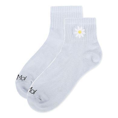 Women's Daisy Embroidery Athletic Quarter Socks