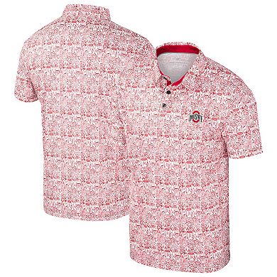 Men's Colosseum Scarlet/White Ohio State Buckeyes Big & Tall Allover Polo