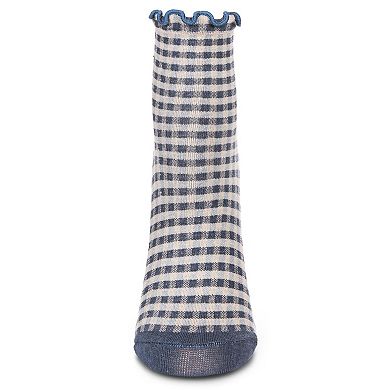 Women's Gingham Cotton Blend Ruffle Cuff Anklet Sock