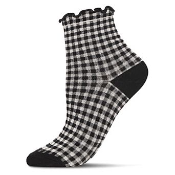 Women's Gingham Cotton Blend Ruffle Cuff Anklet Sock