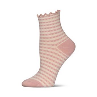 Women's Gingham Cotton Blend Ruffle Cuff Anklet Sock