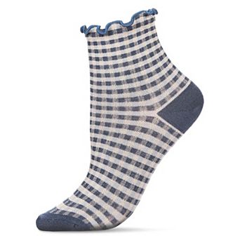 Women's Gingham Cotton Blend Ruffle Cuff Anklet Sock