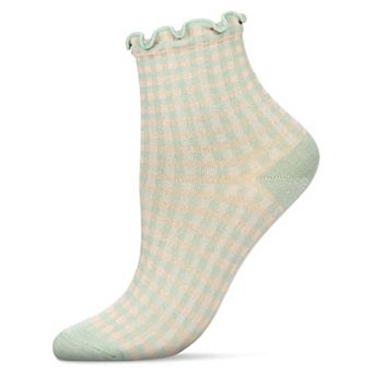 Women's Gingham Cotton Blend Ruffle Cuff Anklet Sock