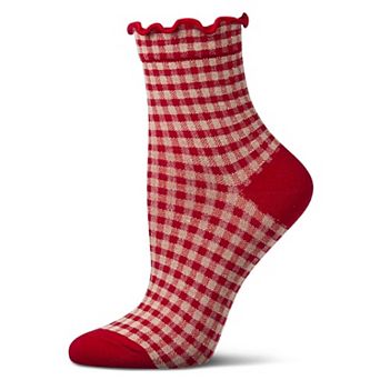 Women's Gingham Cotton Blend Ruffle Cuff Anklet Socks