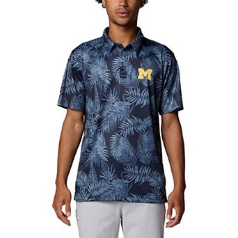 Men's Columbia Navy Michigan Wolverines PFG Super Terminal Tackle�� Omni-Shade�� Bangalows Polo