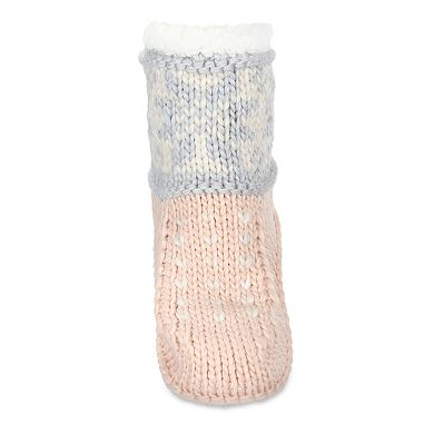 Women's Snowflake Border Recycled Knit Sherpa Lined Lounge Socks