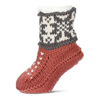 Women's Snowflake Border Recycled Knit Sherpa Lined Lounge Socks
