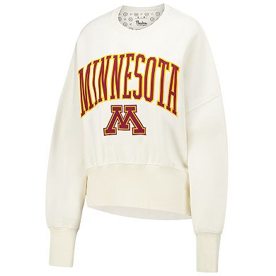 Women's Pressbox Ivory Minnesota Golden Gophers Oversized Waist-Length Crewneck Sweatshirt