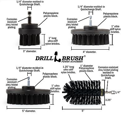 5 Piece Ultra Stiff Cleaning Brush Set - Metal Brush for Drill Alternative - Grill Brush for Drill