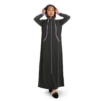 Women's Colorblock Cotton Blend Zippered Full Length Lounger Gown