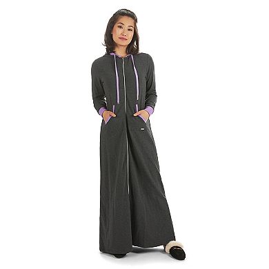 Women's Colorblock Cotton Blend Zippered Full Length Lounger Gown