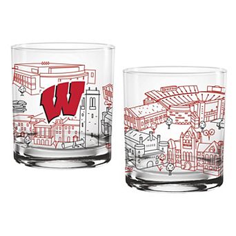 Wisconsin Badgers Two-Pack 14oz. Campus Line Art Glass